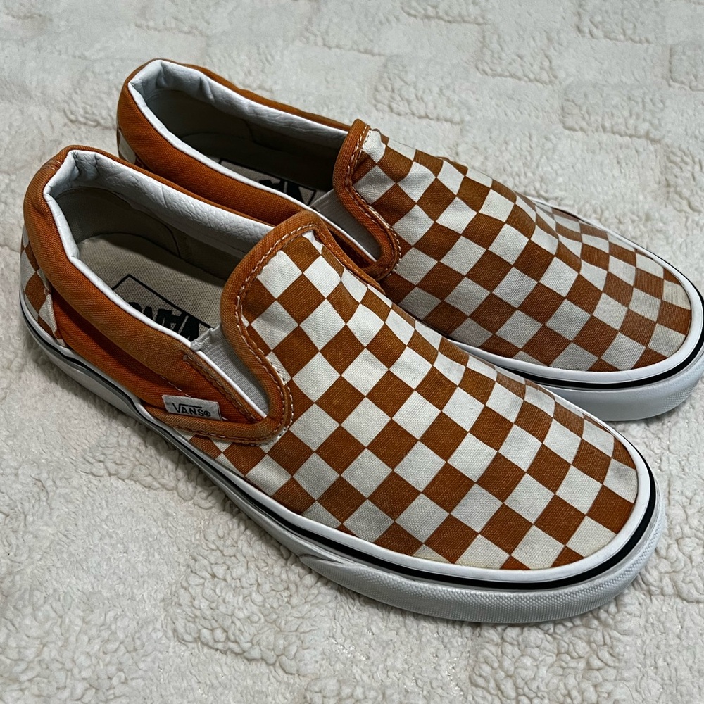Vans Mustard Yellow and White Checkered Slip On Shoes Size Women’s 8 - Picture 2 of 7
